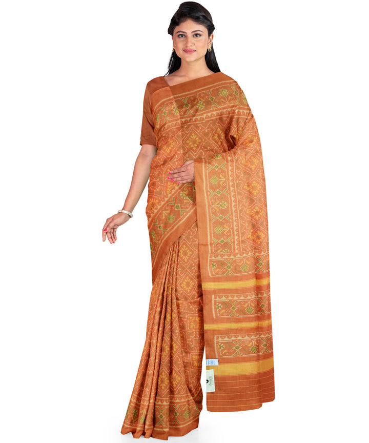 Orange handwoven cotton patola saree