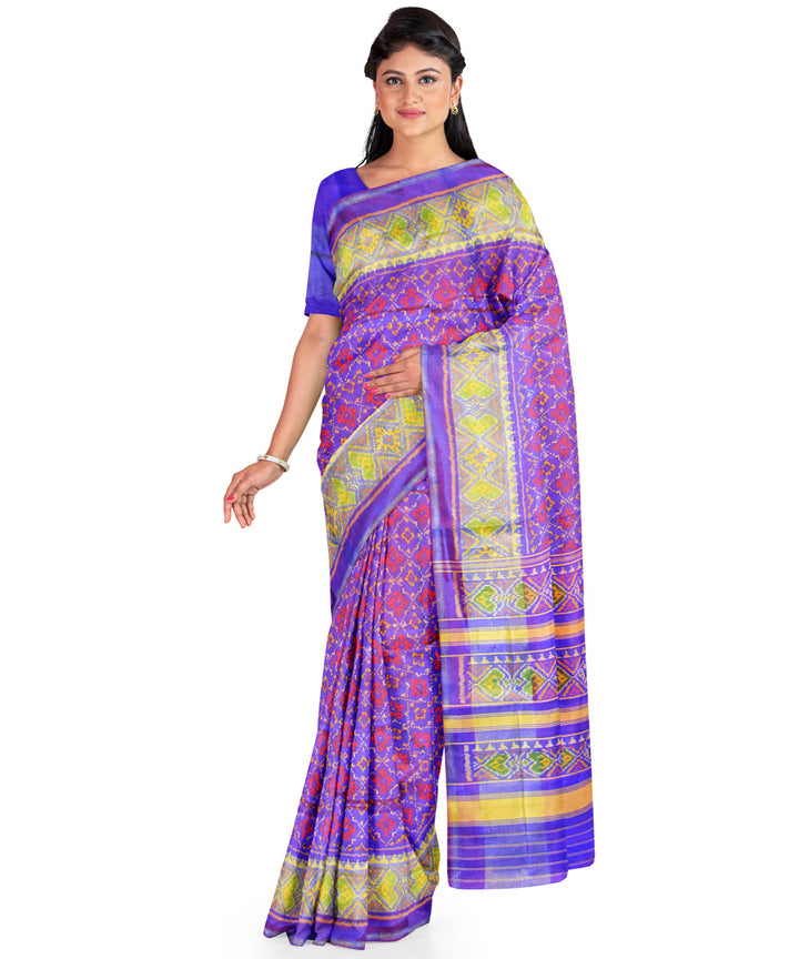 Lavender and pink silk handwoven patola ikat saree