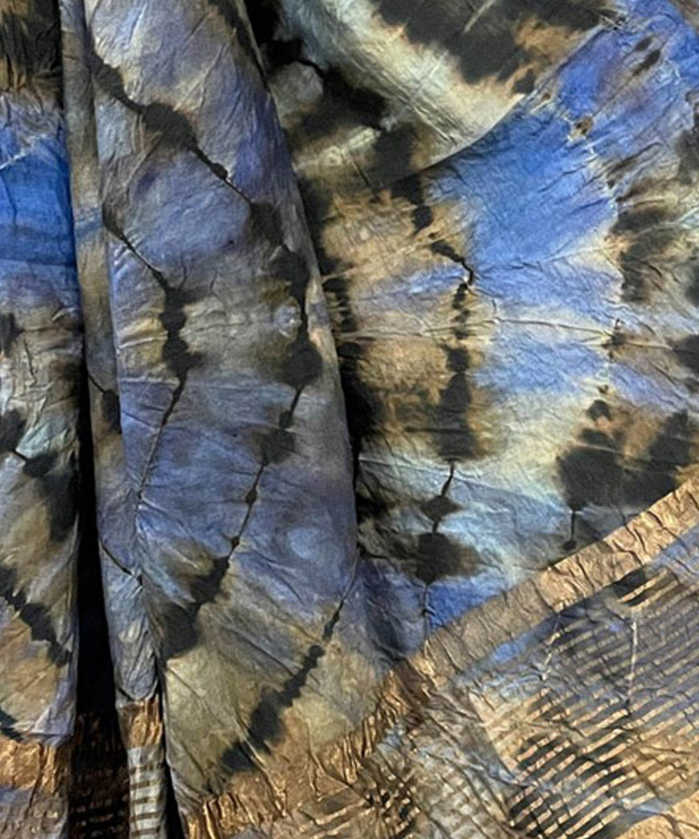 Ultramarine blue black handwoven tie dye tussar silk stole