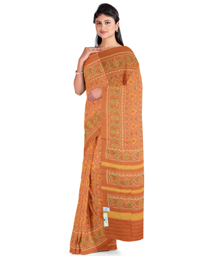 Orange handwoven cotton patola saree