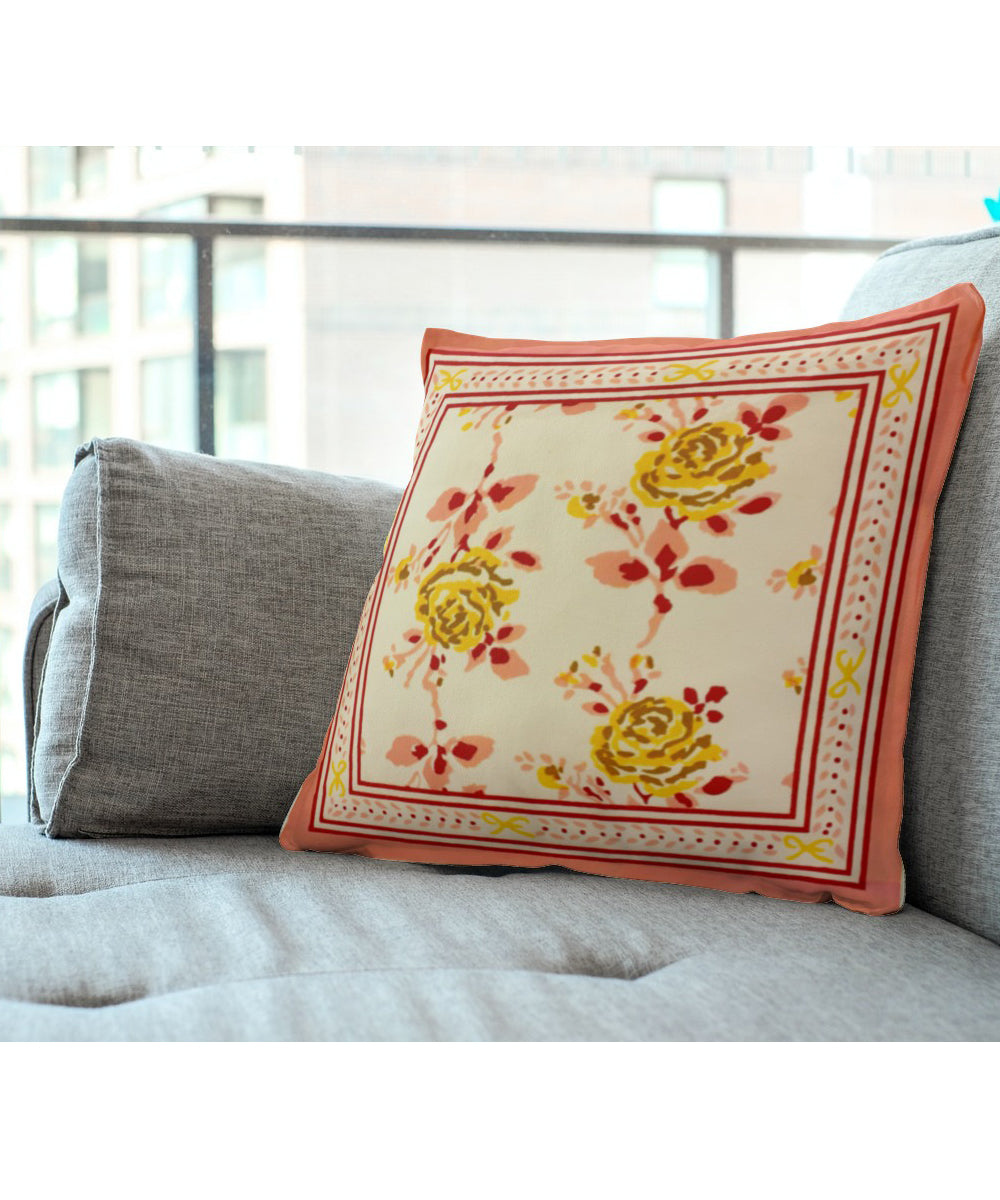 Yellow rose handblock printed cushion cover set of 2