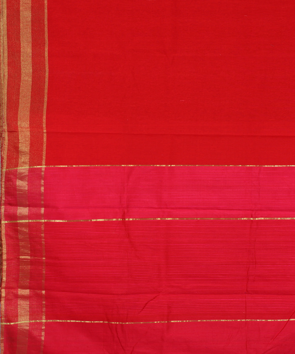 Red pink cotton handwoven karnataka raw silk saree