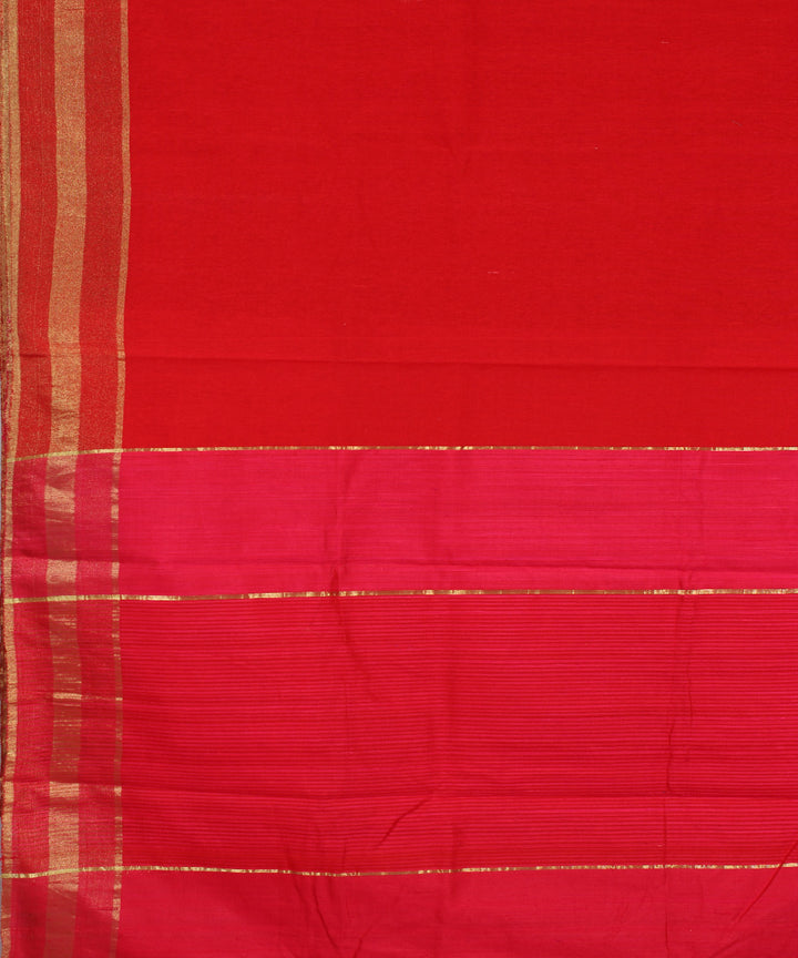 Red pink cotton handwoven karnataka raw silk saree