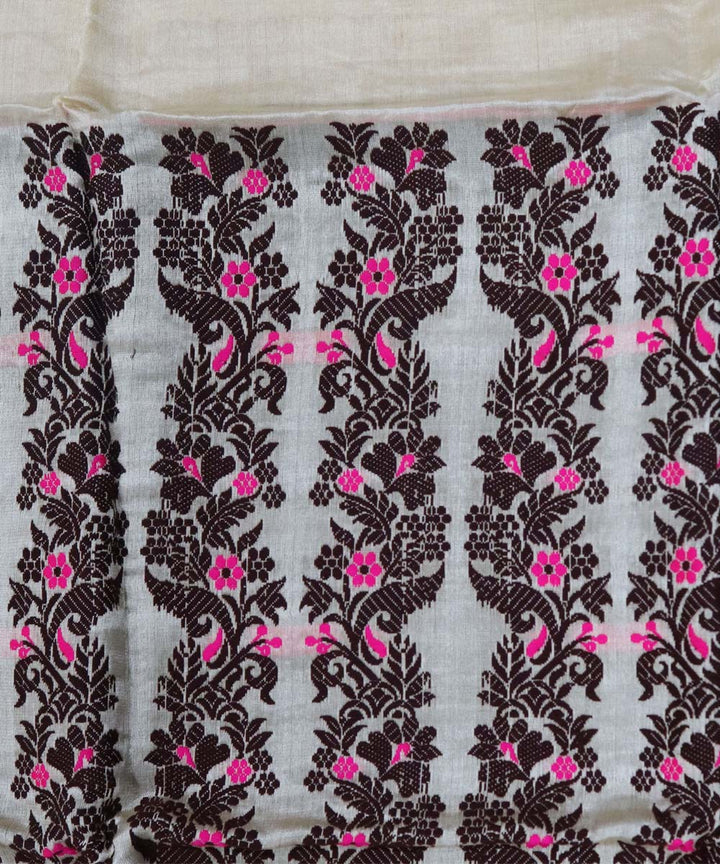 White black raw silk handwoven assam mekhela chador