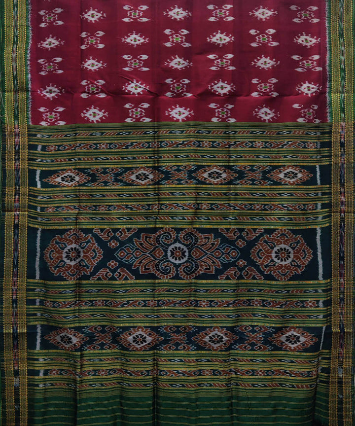 Maroon green silk handwoven khandua saree