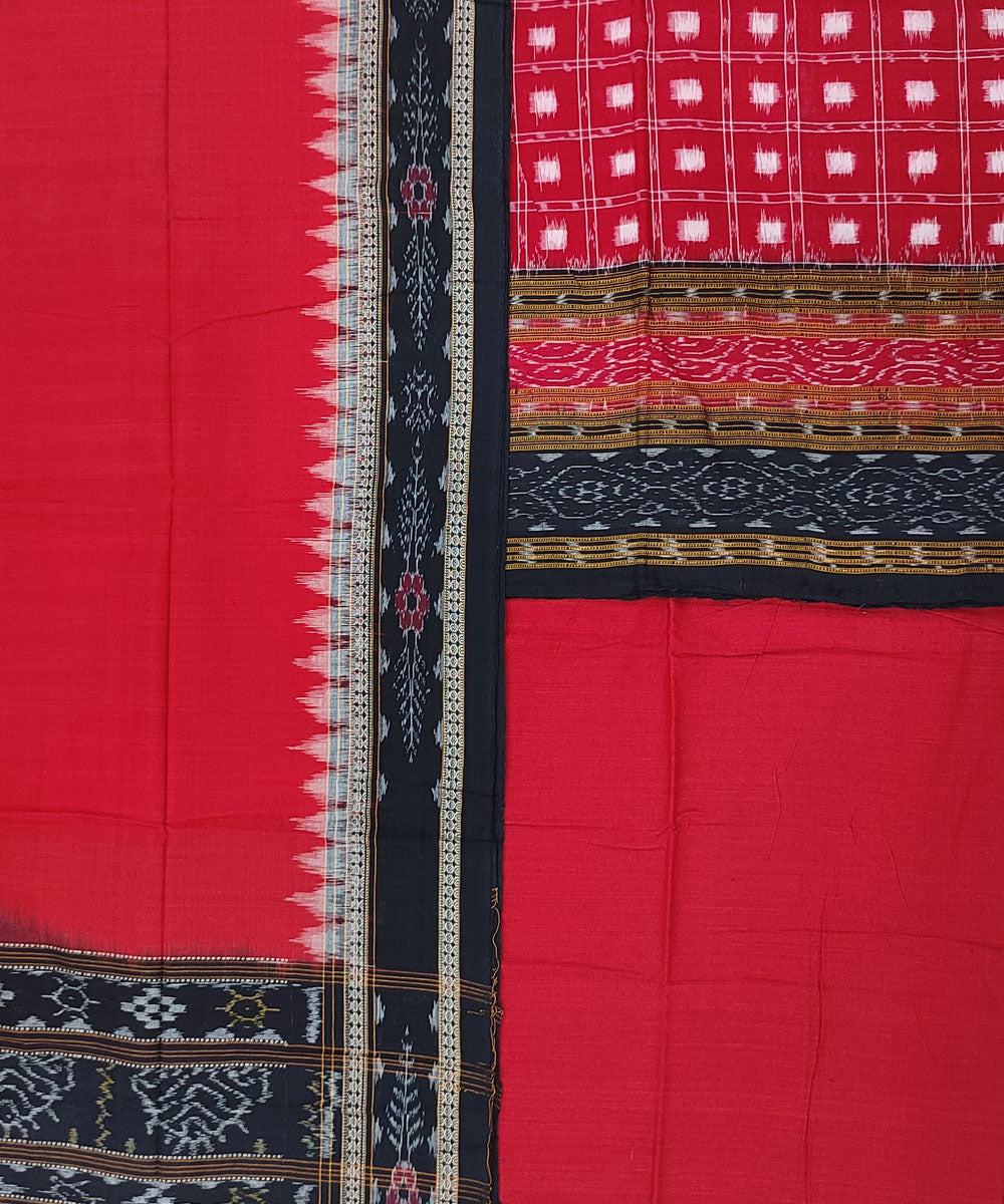 3pc Red black handwoven sambalpuri cotton dress set