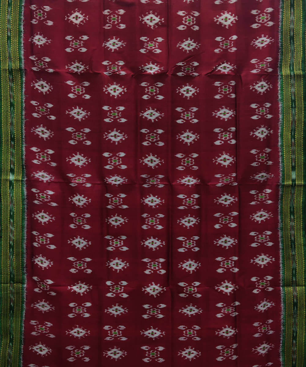 Maroon green silk handwoven khandua saree