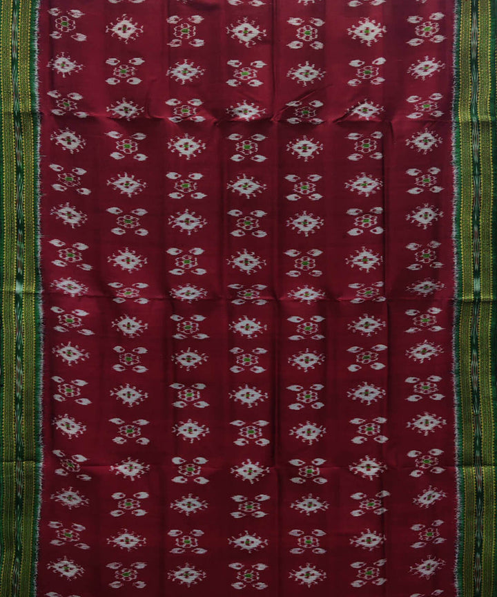 Maroon green silk handwoven khandua saree