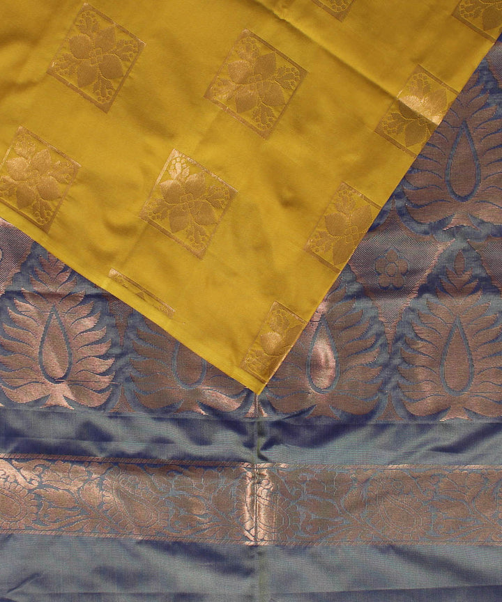 Mustard blue handwoven Karnataka soft silk saree