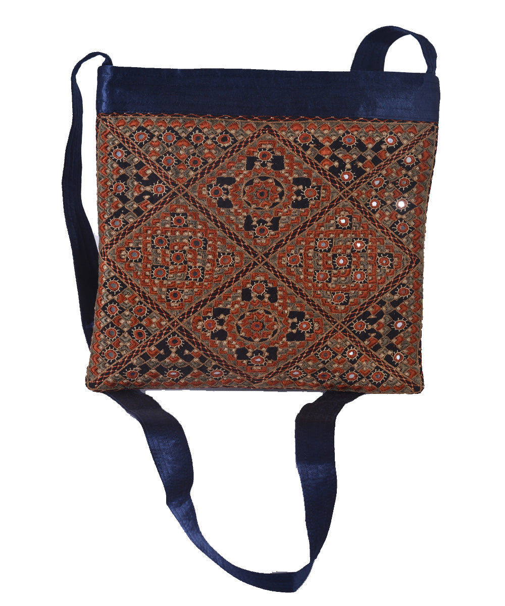 Blue orange hand embroidered mashroo cross body bag