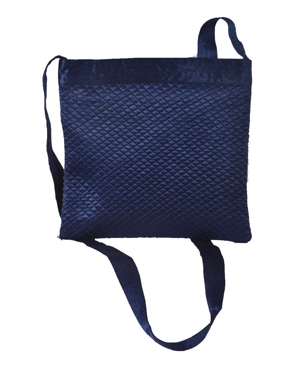 Blue orange hand embroidered mashroo cross body bag