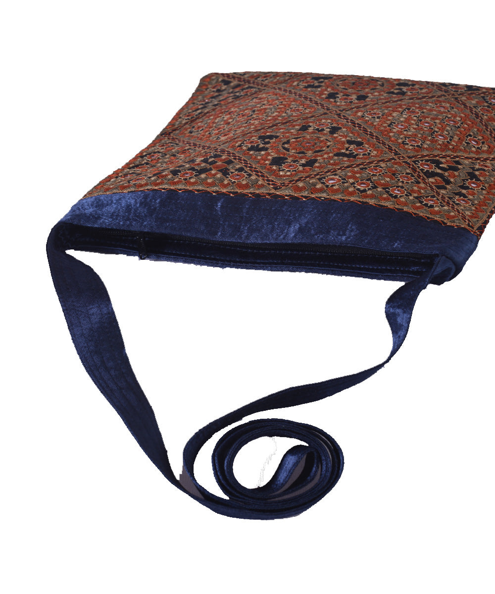Blue orange hand embroidered mashroo cross body bag