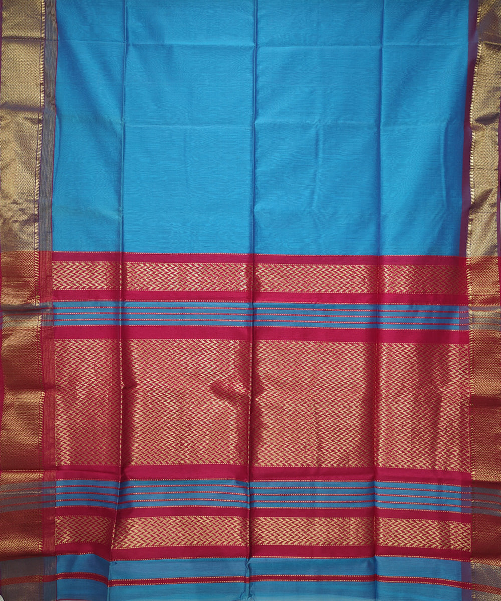 Sky blue pink handwoven cotton silk maheshwari saree