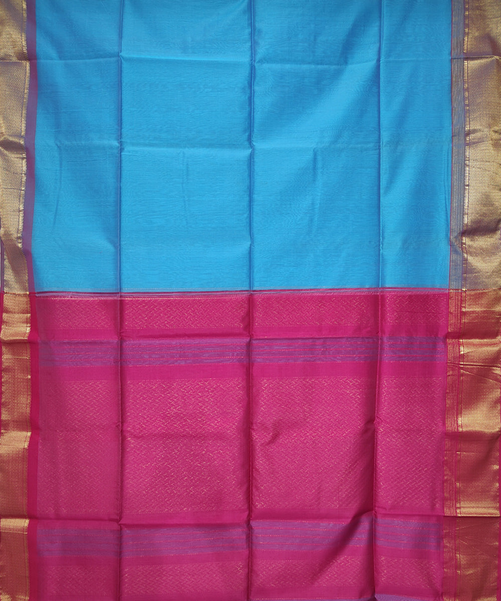 Sky blue pink handwoven cotton silk maheshwari saree