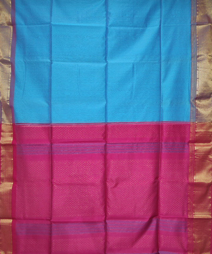 Sky blue pink handwoven cotton silk maheshwari saree
