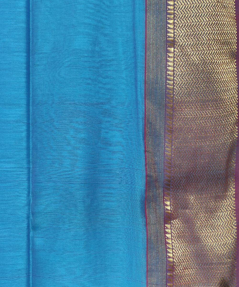 Sky blue pink handwoven cotton silk maheshwari saree