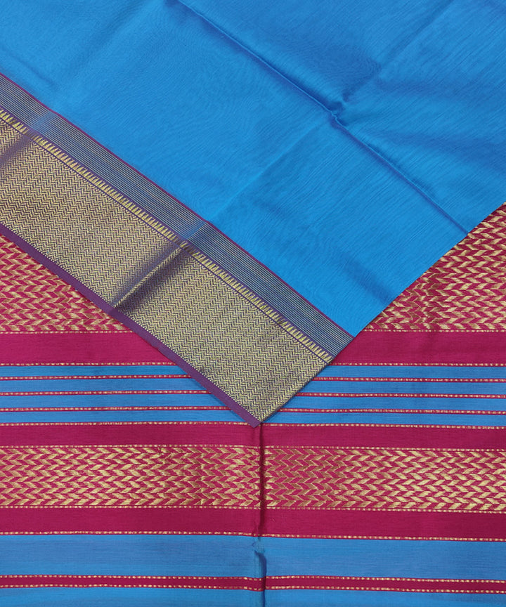 Sky blue pink handwoven cotton silk maheshwari saree