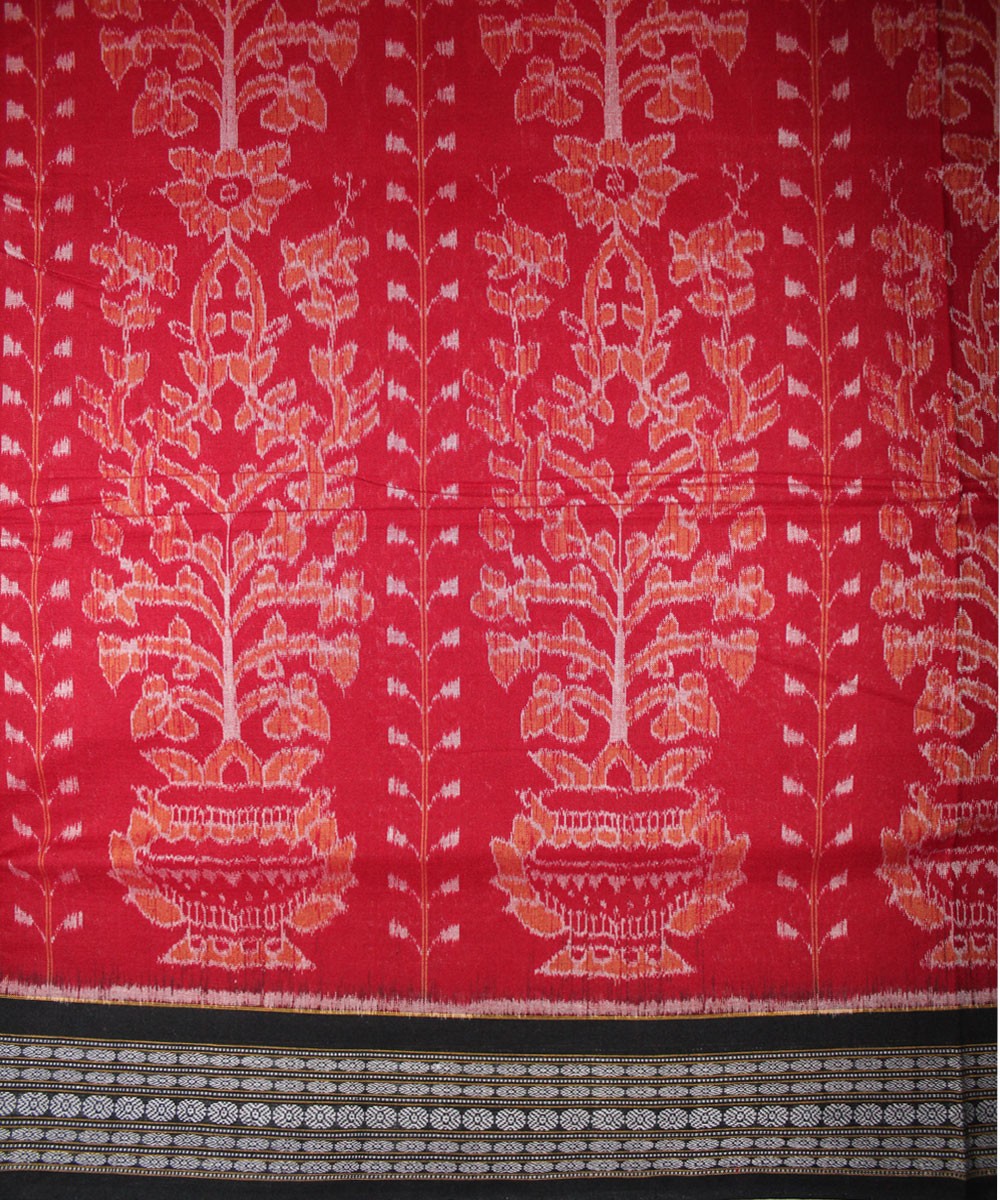 Handwoven Sambalpuri Ikat Cotton Saree in Maroon and Black