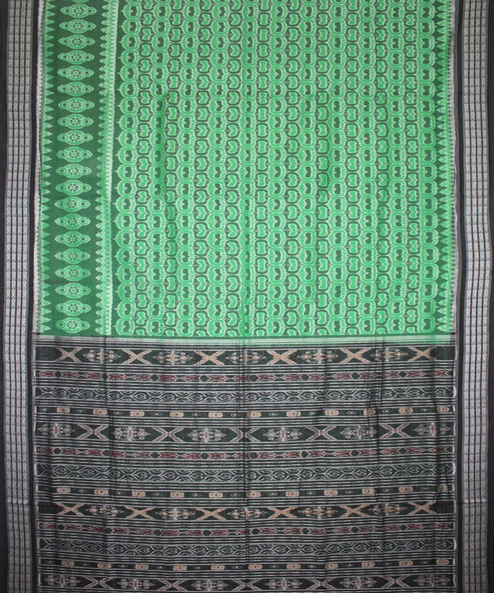 Handwoven Sambalpuri Ikat Cotton Saree in Parrot Green and Black