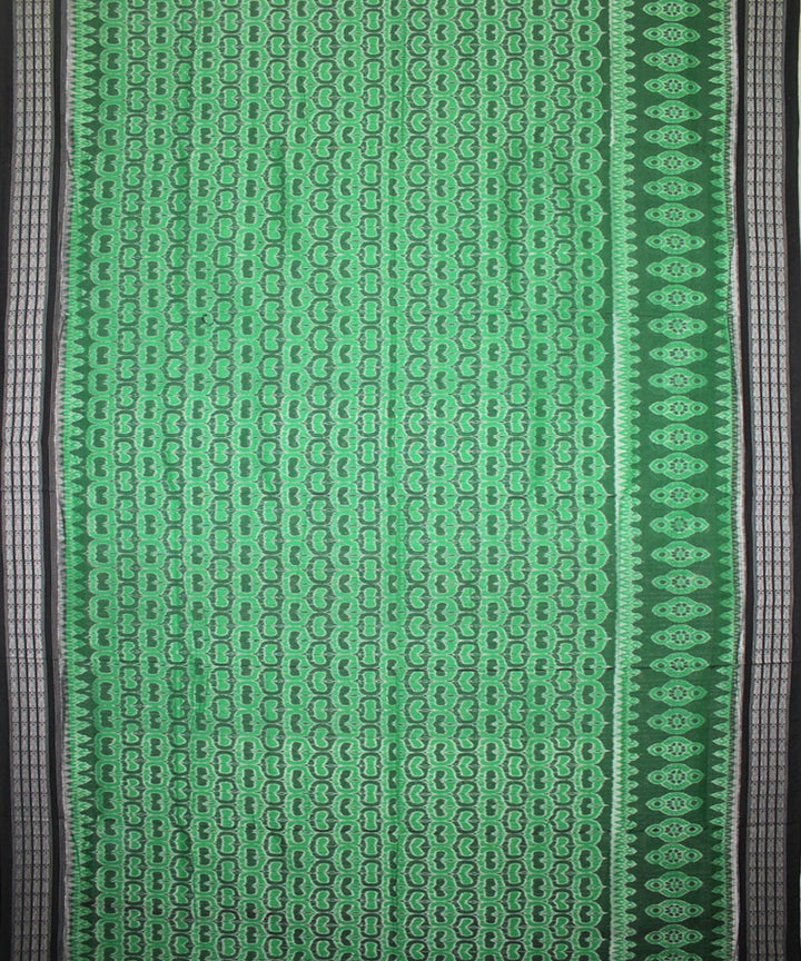 Handwoven Sambalpuri Ikat Cotton Saree in Parrot Green and Black