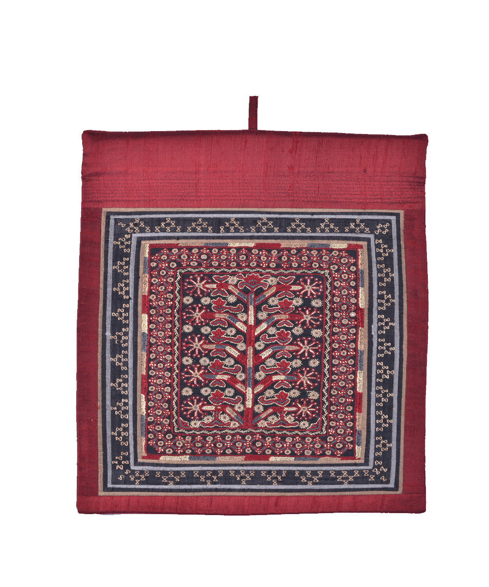 Maroon multicolor kutchy hand embroidery silk art frame