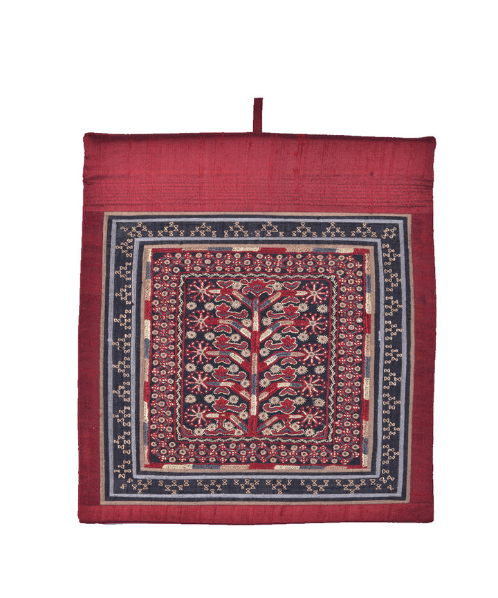 Maroon multicolor kutchy hand embroidery silk art frame