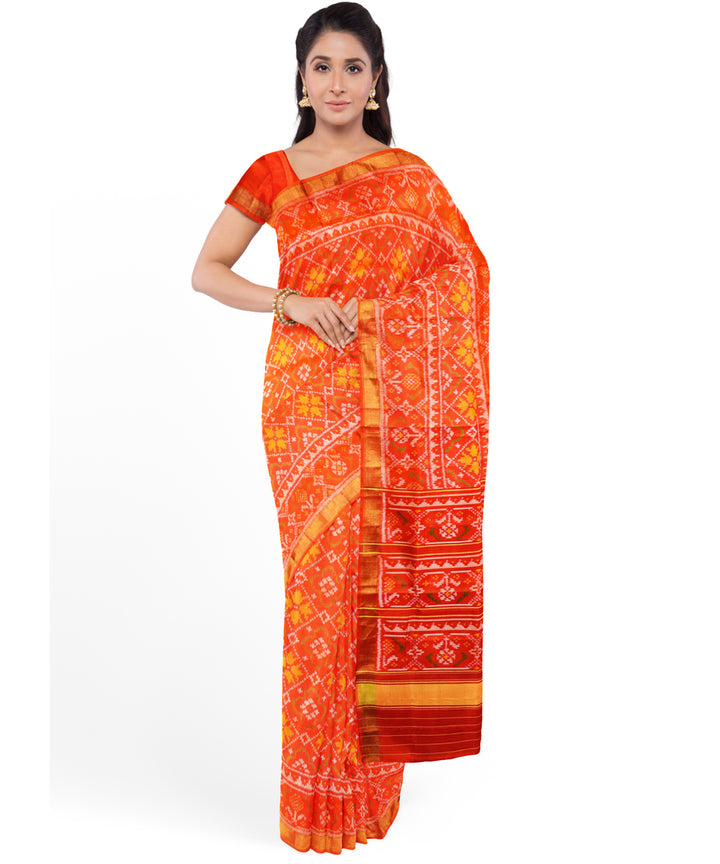 Orange silk handwoven patola saree