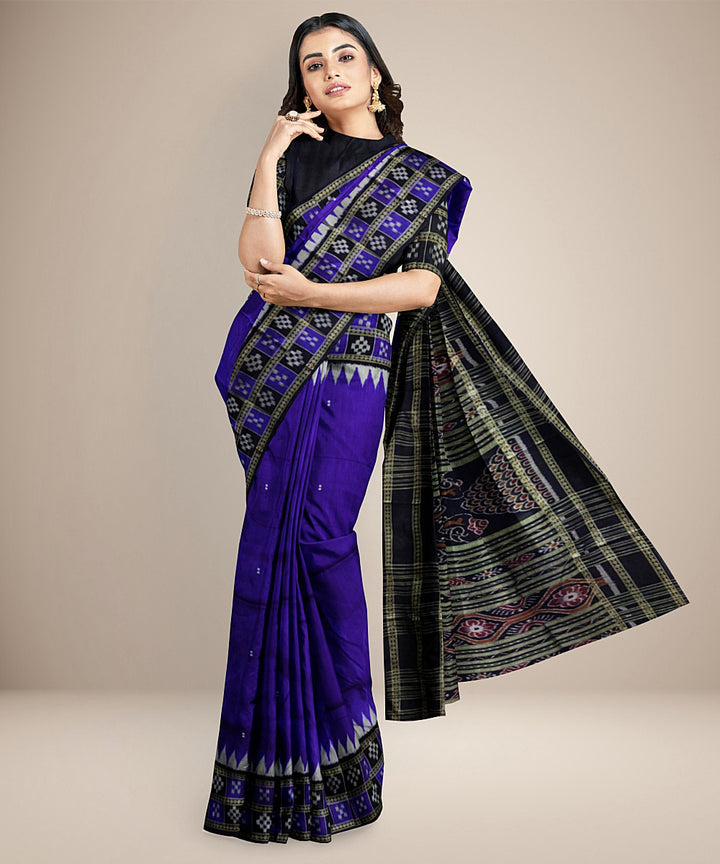 Blue black with pasapalli border handwoven silk khandua saree