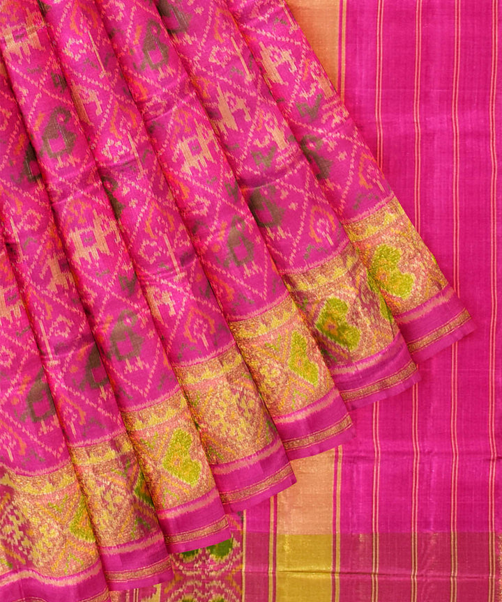 Bright pink silk handloom patola ikat saree