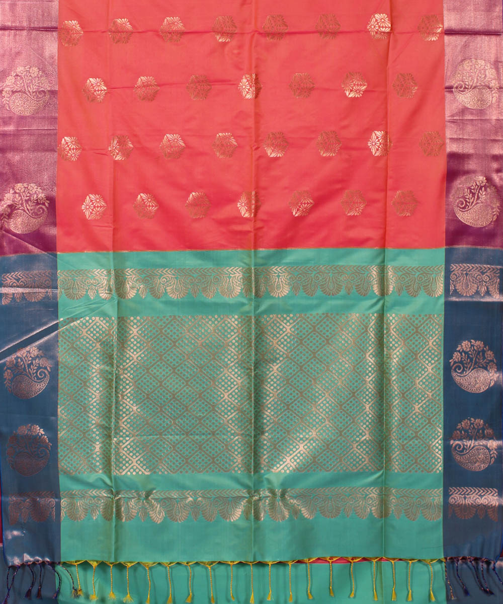 Pink sea blue handwoven Karnataka soft silk saree