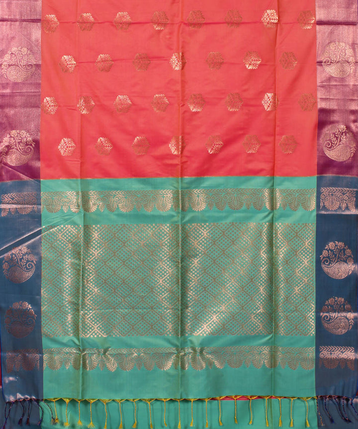 Pink sea blue handwoven Karnataka soft silk saree