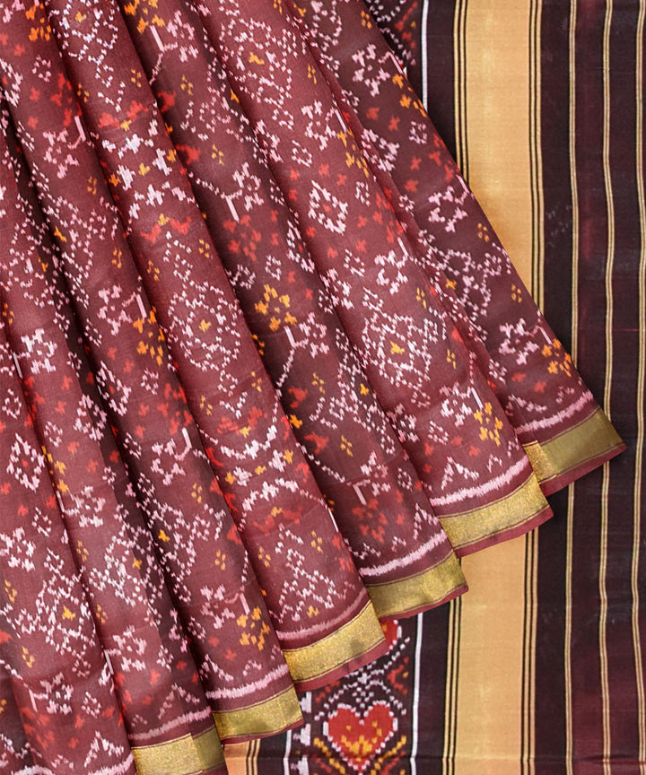 Brown silk handwoven patola saree