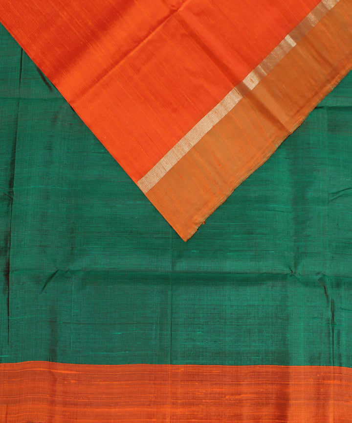 Orange green cotton handwoven karnataka raw silk saree