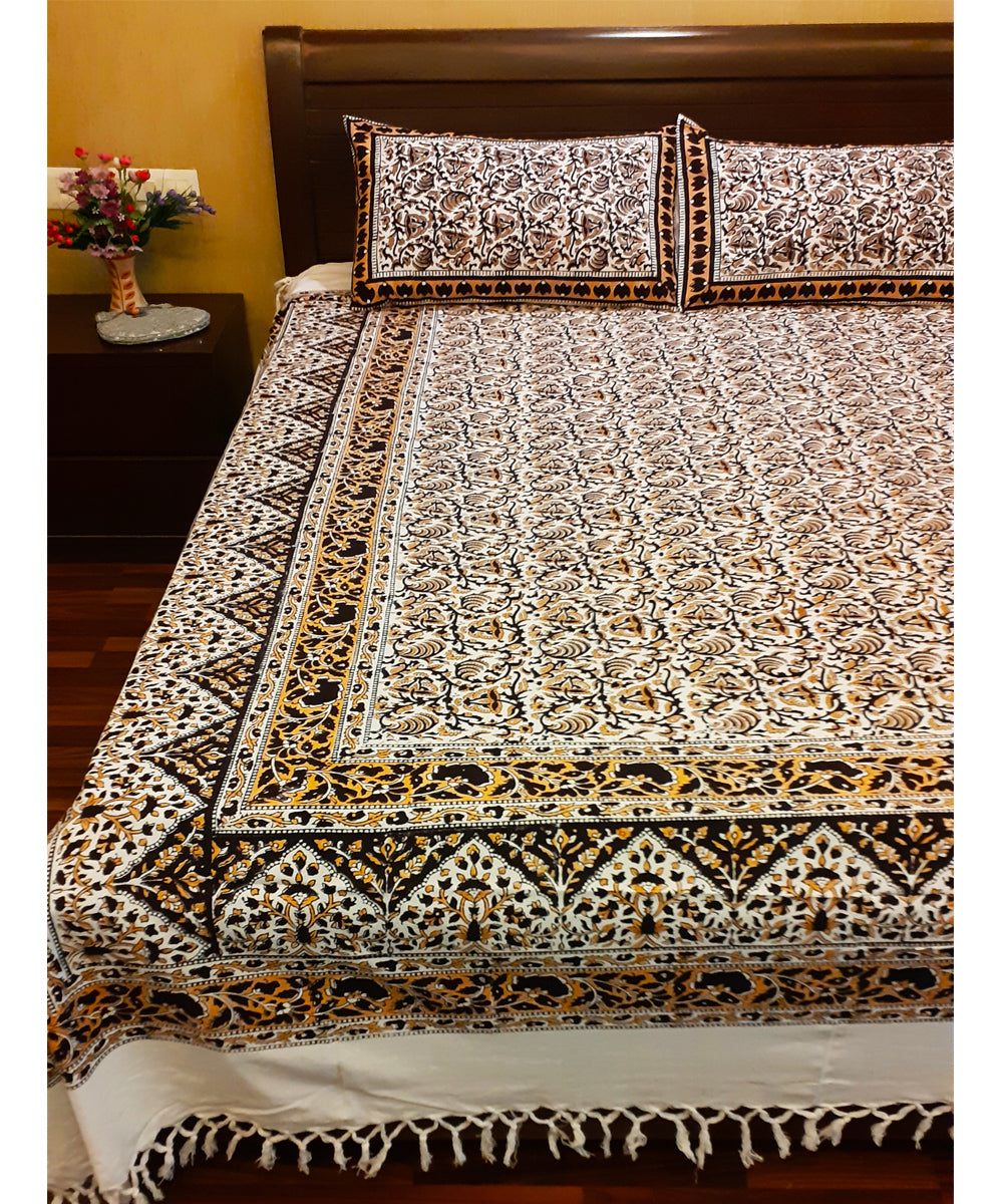 Multi colour hand block printed cotton bedsheet