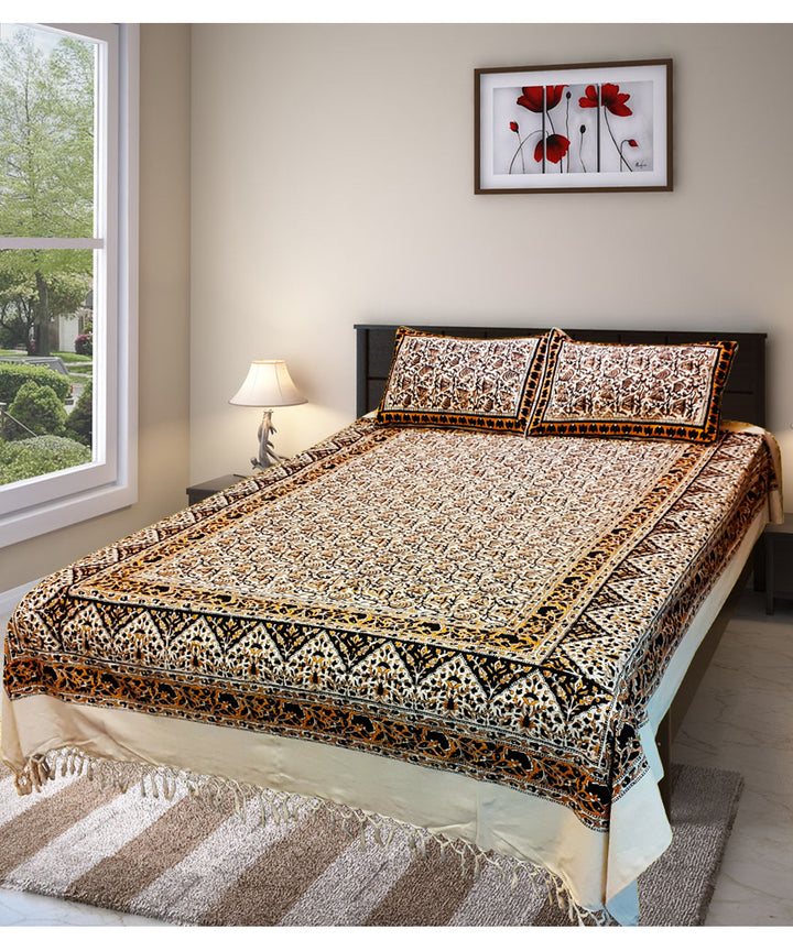 Multi colour hand block printed cotton bedsheet