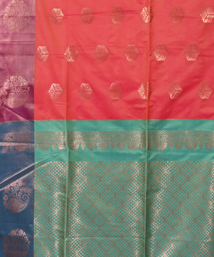 Pink sea blue handwoven Karnataka soft silk saree