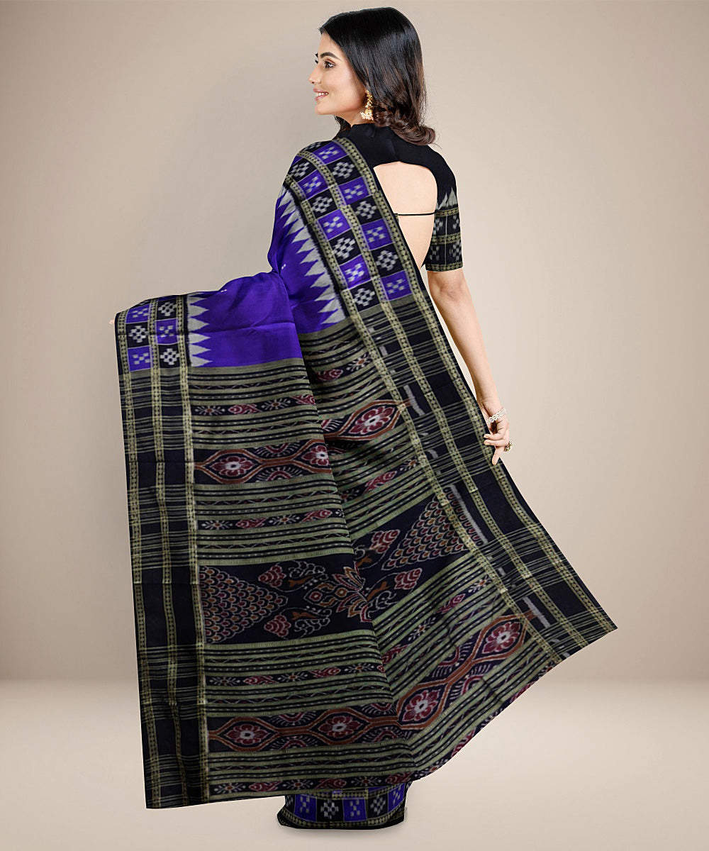 Blue black with pasapalli border handwoven silk khandua saree