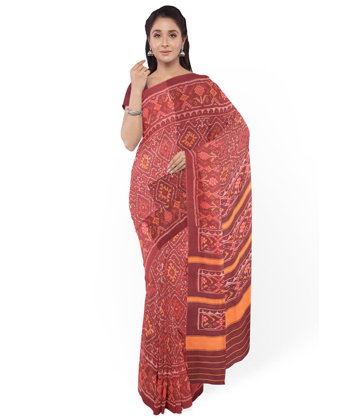 Maroon handwoven cotton patola saree