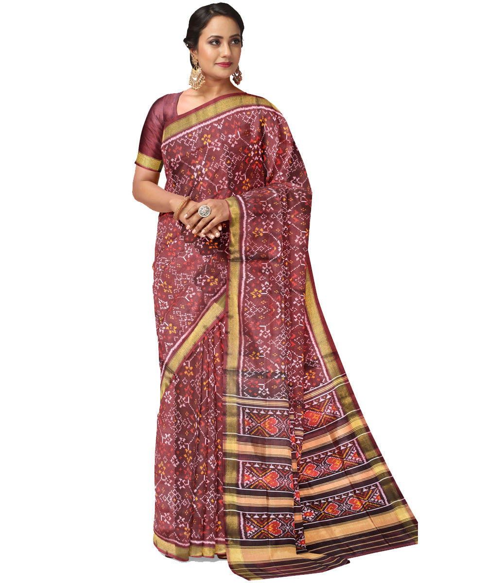 Brown silk handwoven patola saree