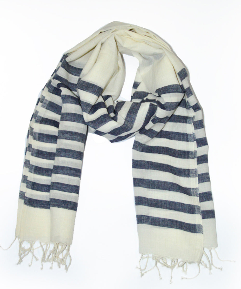 White black handwoven cotton jamdani stole