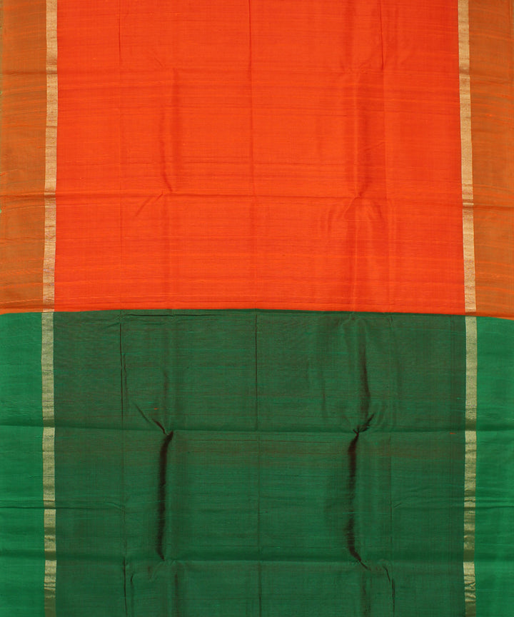Orange green cotton handwoven karnataka raw silk saree