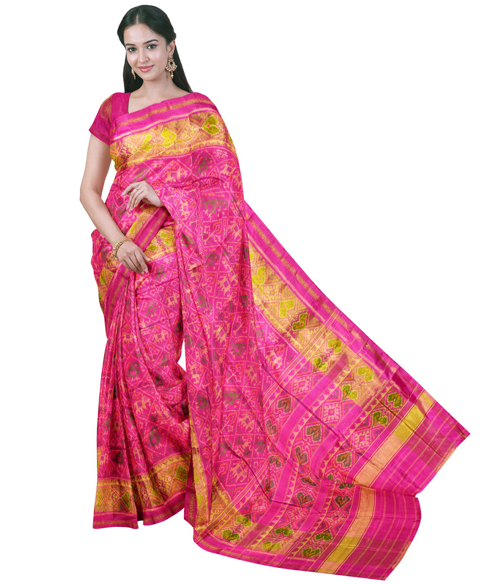 Bright pink silk handloom patola ikat saree