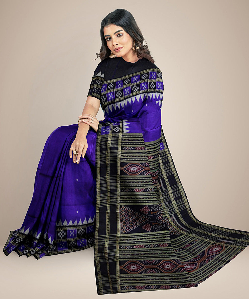 Blue black with pasapalli border handwoven silk khandua saree