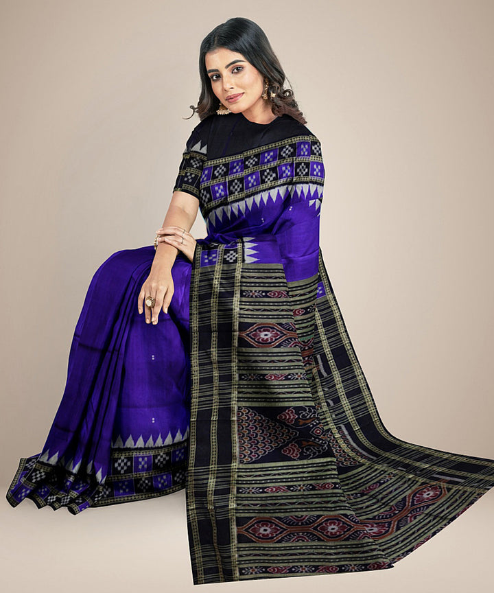 Blue black with pasapalli border handwoven silk khandua saree