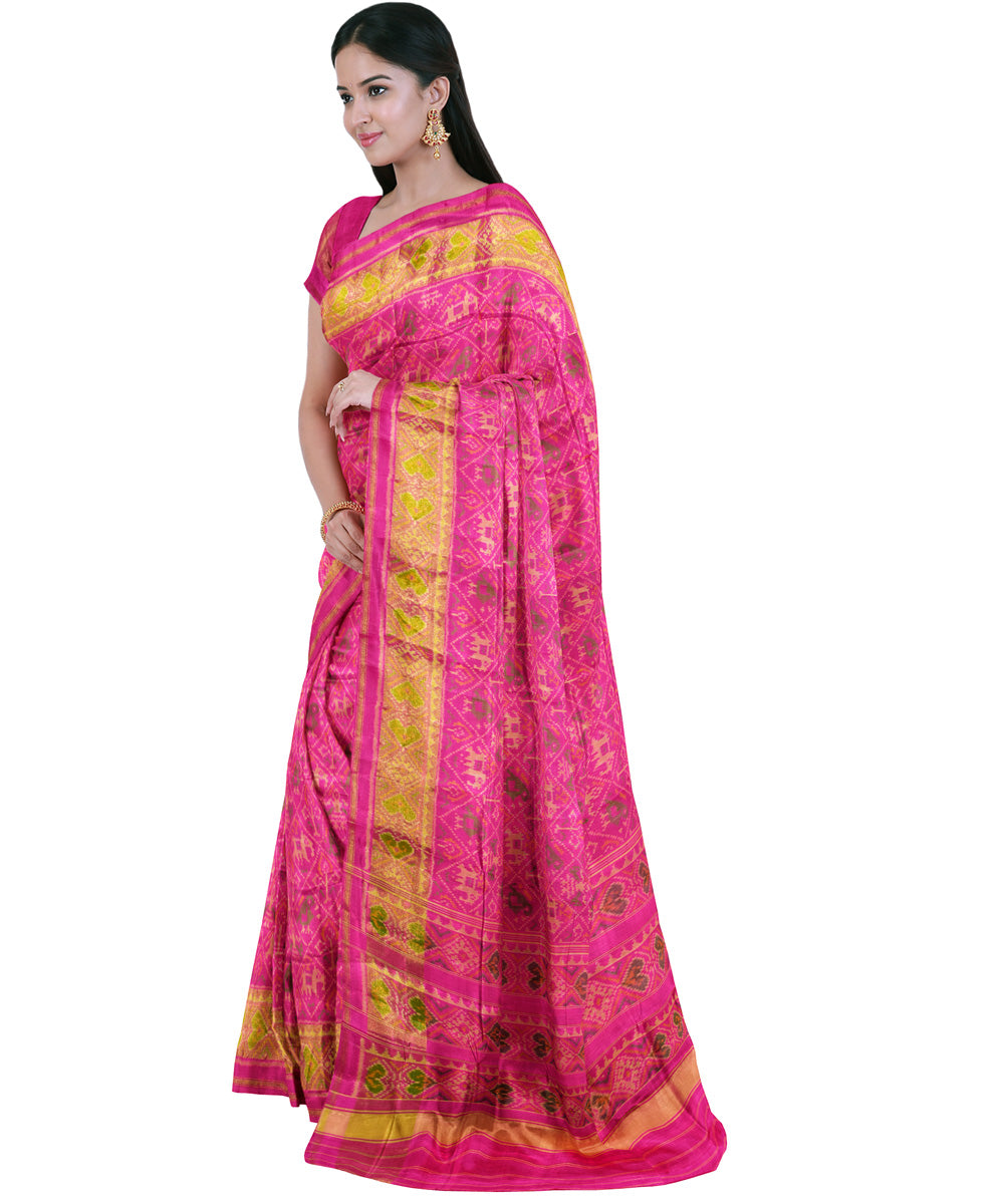 Bright pink silk handloom patola ikat saree