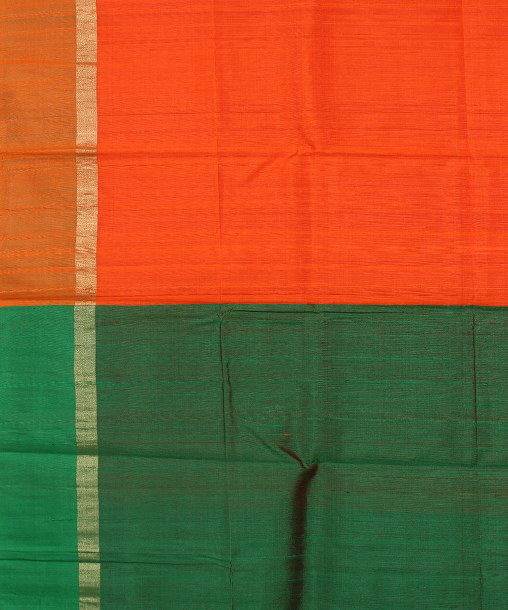 Orange green cotton handwoven karnataka raw silk saree