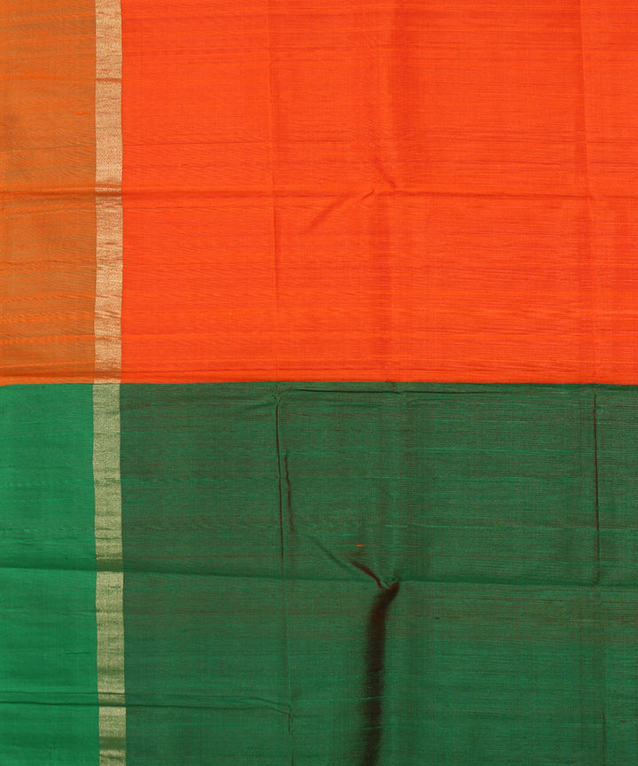 Orange green cotton handwoven karnataka raw silk saree