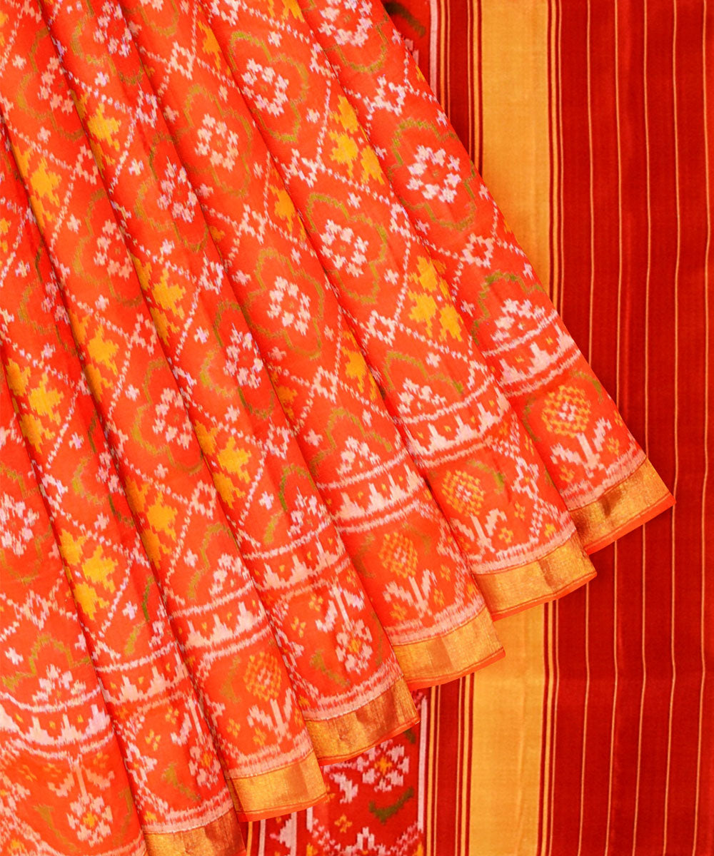 Orange silk handwoven patola saree