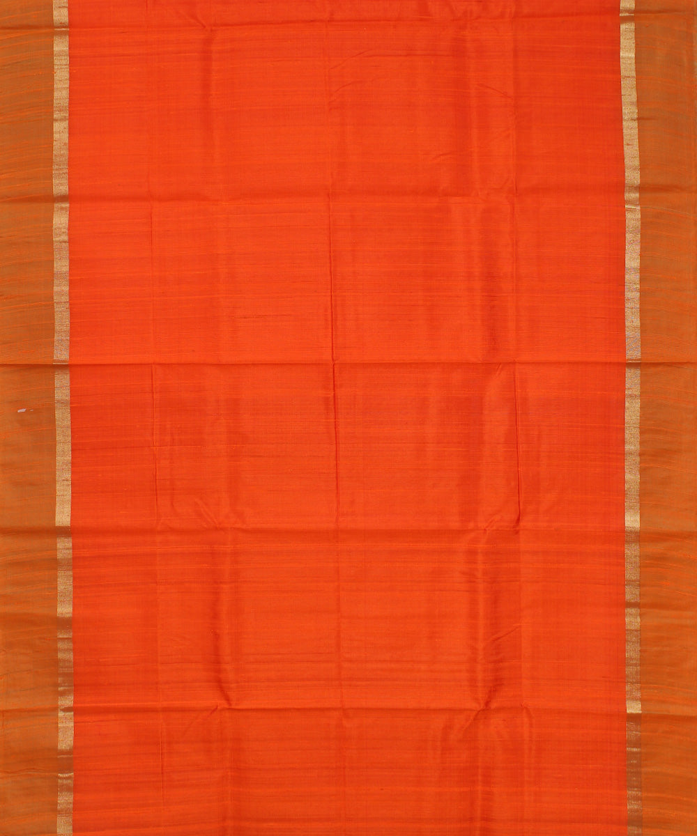 Orange green cotton handwoven karnataka raw silk saree