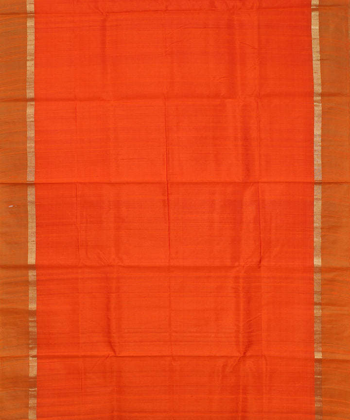 Orange green cotton handwoven karnataka raw silk saree